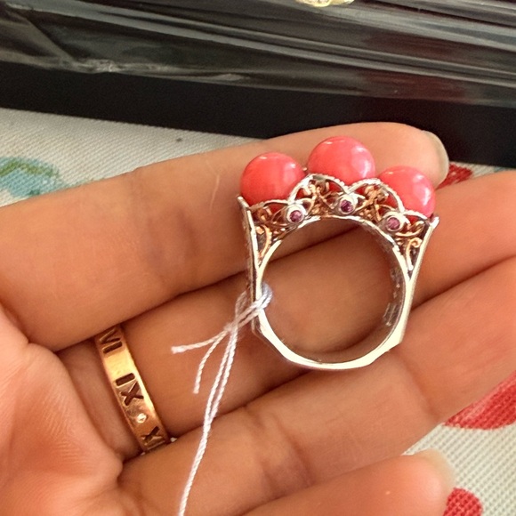Bamboo Coral accented by Rhodolite sterling silver 925 Ring - Picture 10 of 12